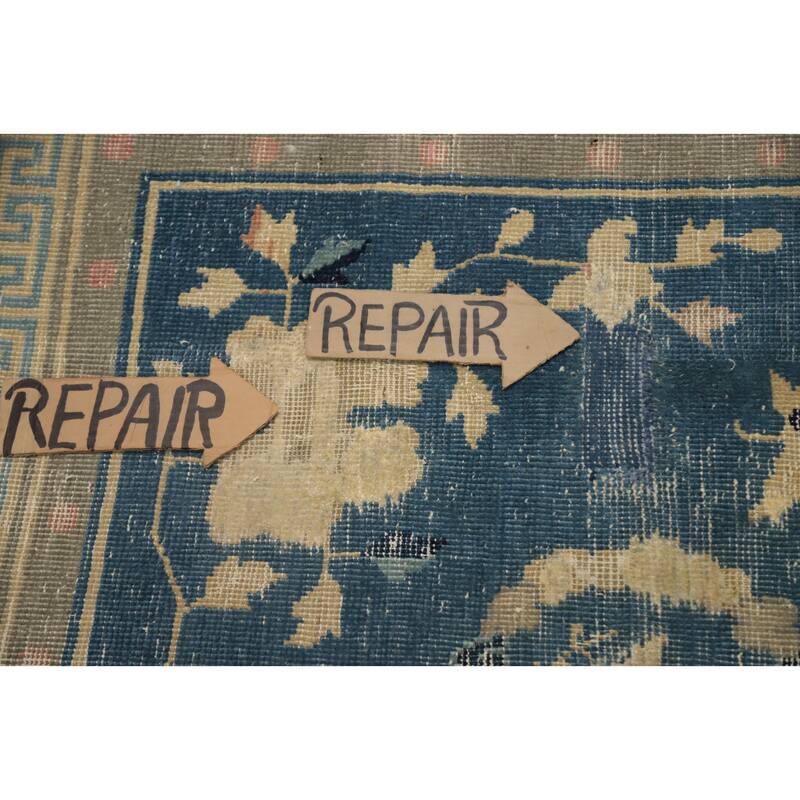 Hand Knotted Oriental 100% Wool Carpet Traditional Medallion Navy Blue & Blues Art Deco Area Rug - 10' 0'' X 8' 10''