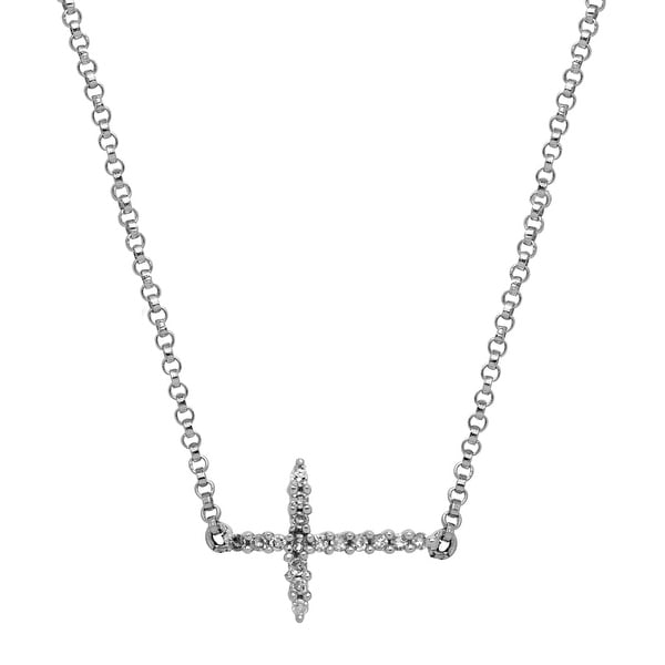 Sideways Cross Necklace with Diamonds in 14K White Gold