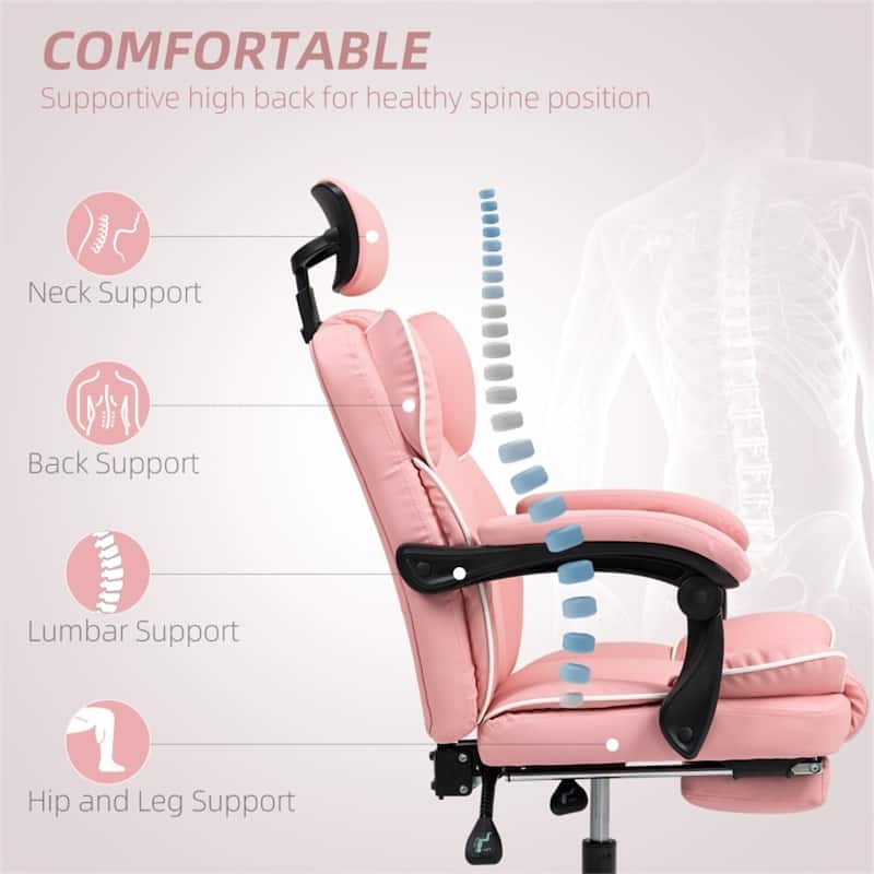 High Back PU Leather Upholstery Office Chair with Adjustable Recline Backrest and Swivel Seat - 25.6" W x 28" D x 42.1" -44.9" H