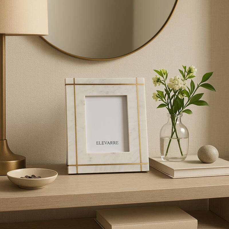Marble Stone Frame with Inlaid Detail Modern Glam Decorative Accent