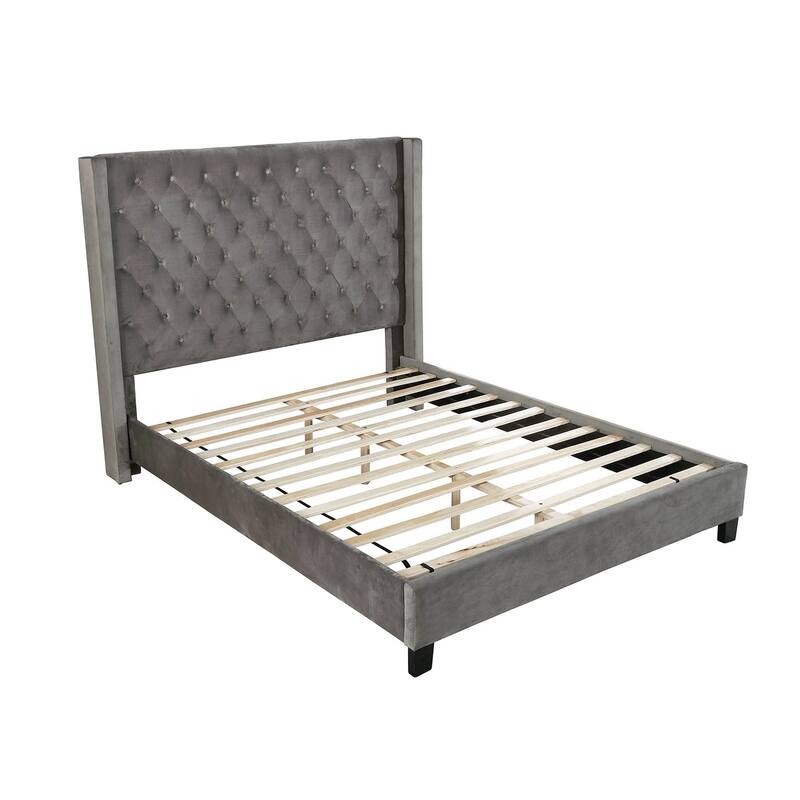 Transitional Upholstered Button Tufted Bed 1Pc Gray Finish