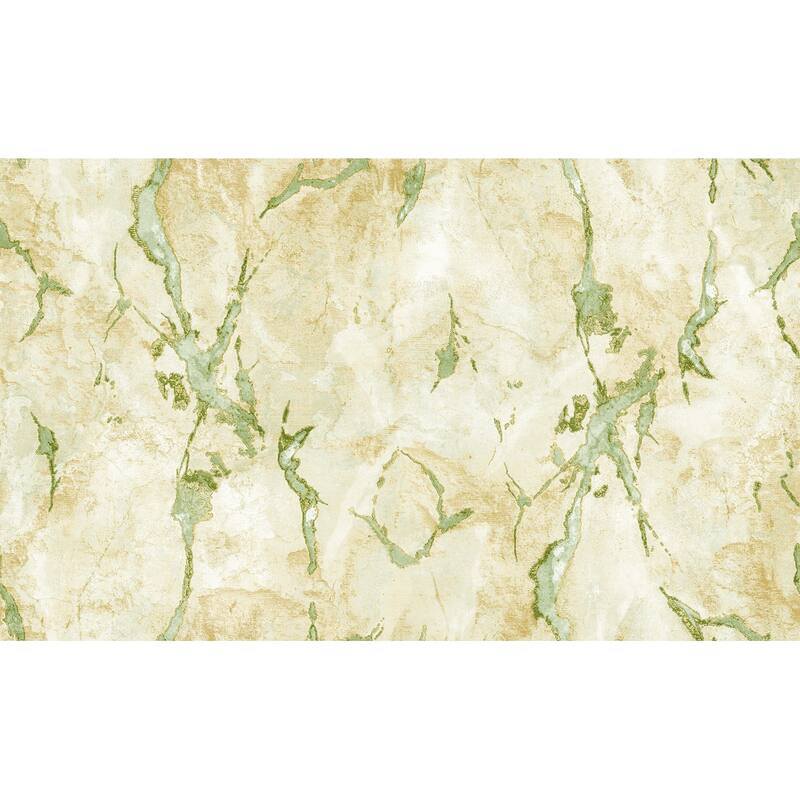 Galerie Wallcoverings Italian Design Collection Marmo Marble Effect Vinyl on Non-woven Metallic Wallpaper Roll Double Width - 33-feet long x 42-inches wide - Green/Gold