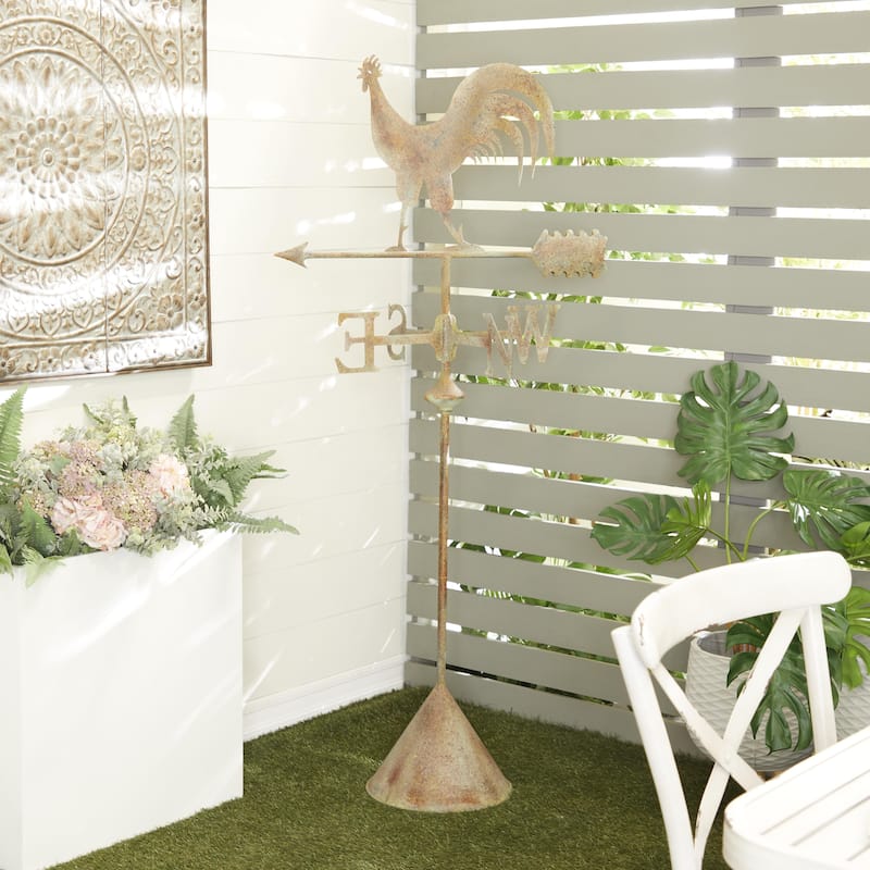 Metal Rooster Indoor Outdoor Weather Vane Garden Sculpture - White - Roche River Decor