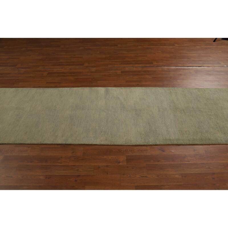 Hand Knotted Oriental 100% Wool Carpet Modern Modern Green Gabbeh Runner Rug - 9' 9'' X 2' 9''