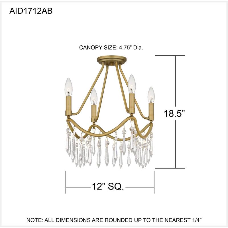 Airedale 4-Light Aged Brass Semi-Flush Mount Light