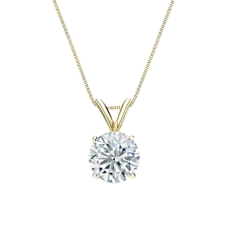 Auriya 14-karat Gold 1.25ctw Round Solitaire Lab Grown Diamond Necklace 4-Prong Basket (H-I VS) - 1.25 - Yellow
