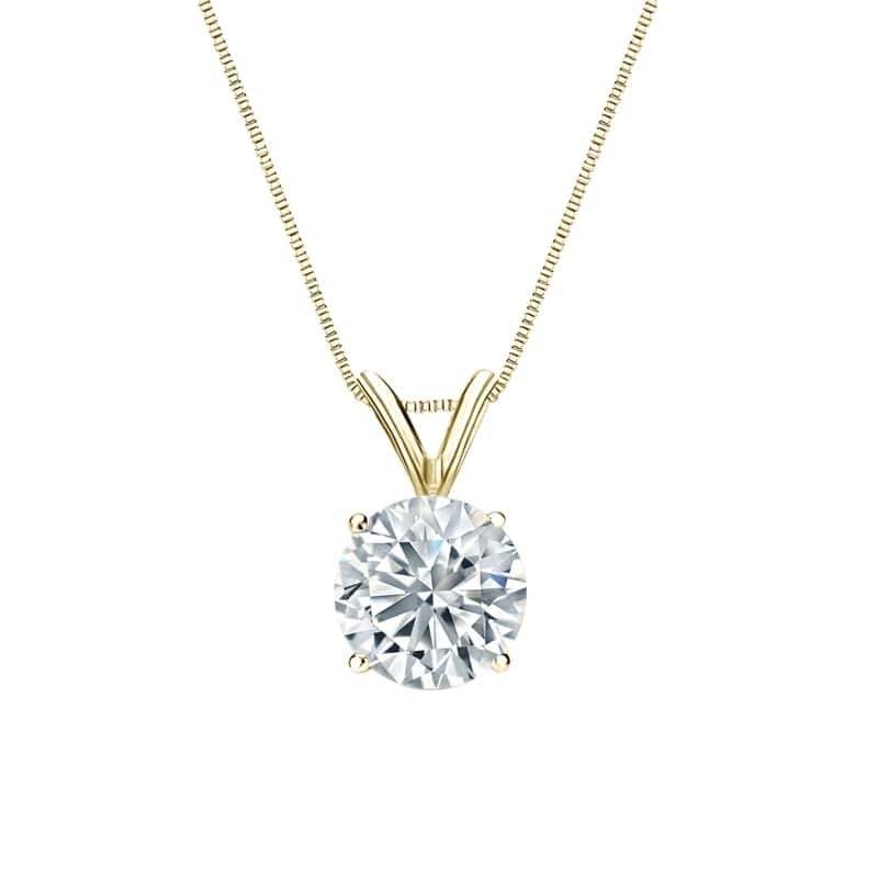Auriya 14-karat Gold 1.50ctw Round Solitaire Lab Grown Diamond Necklace 4-Prong Basket (H-I VS) - 1.5 - Yellow