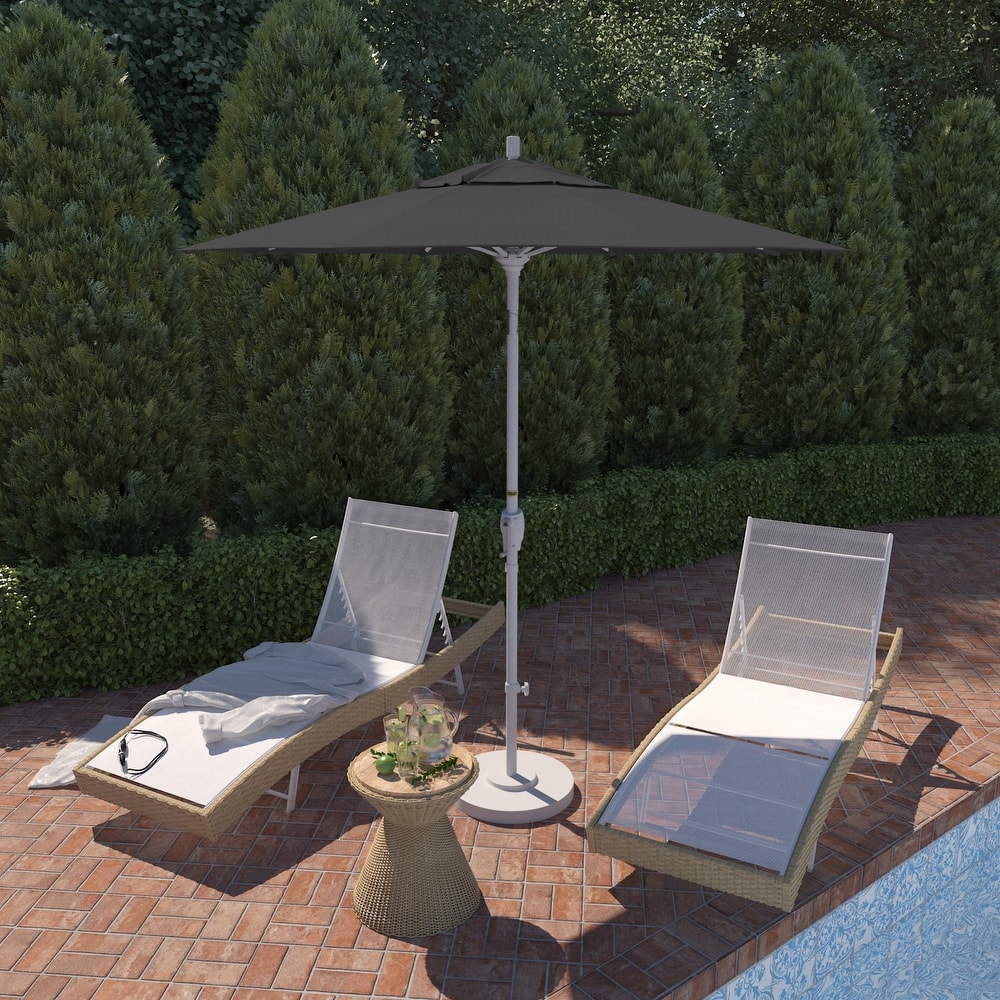 California Umbrella 7.5' Round Crank Lift Push Button Tilt White Aluminum Patio Umbrella with Olefin Royal Blue Fabric