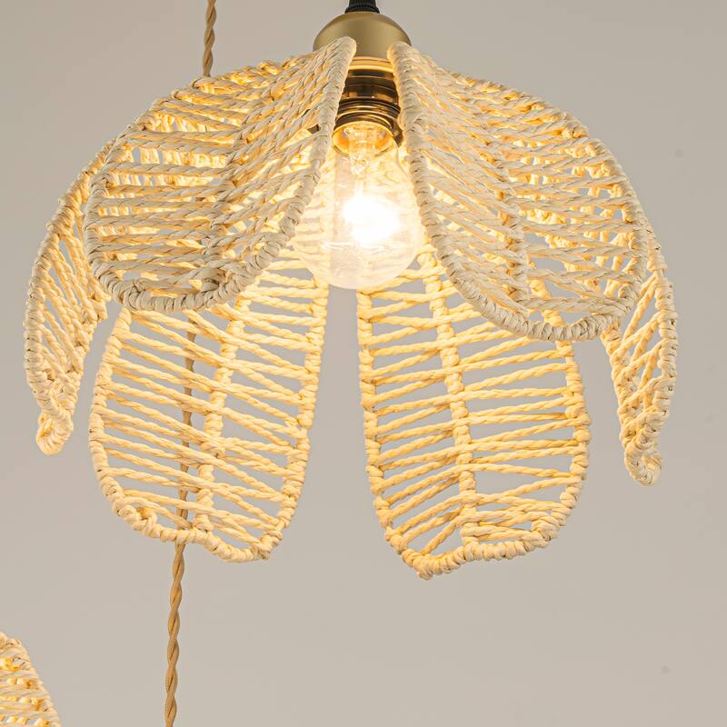 Cali 3-Light Rattan Hemp Cluster Pendant, Coastal Boho - Handwoven - 21" Wide