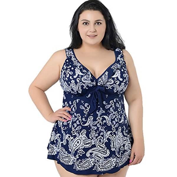 Women's Plus-Size Print Two Piece Pin up Bathing Suits Swimdress - Overstock - 27800072