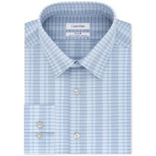 Calvin Klein Men's Steel Slim-Fit Non-Iron Performance Stretch Plaid Dress Shirt Yellow Size 15.5X32-33