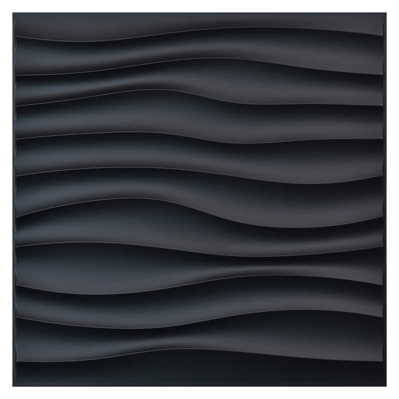 Art3d 3D Wall Panels PVC Wave Design (32 Sq.Ft) - Black