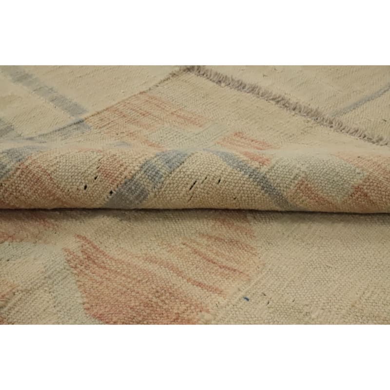 Hand Woven Oriental 100% Wool Carpet Southwestern Tribal Beige & Ivories Kilim Area Rug - 7' 4'' X 5' 0''