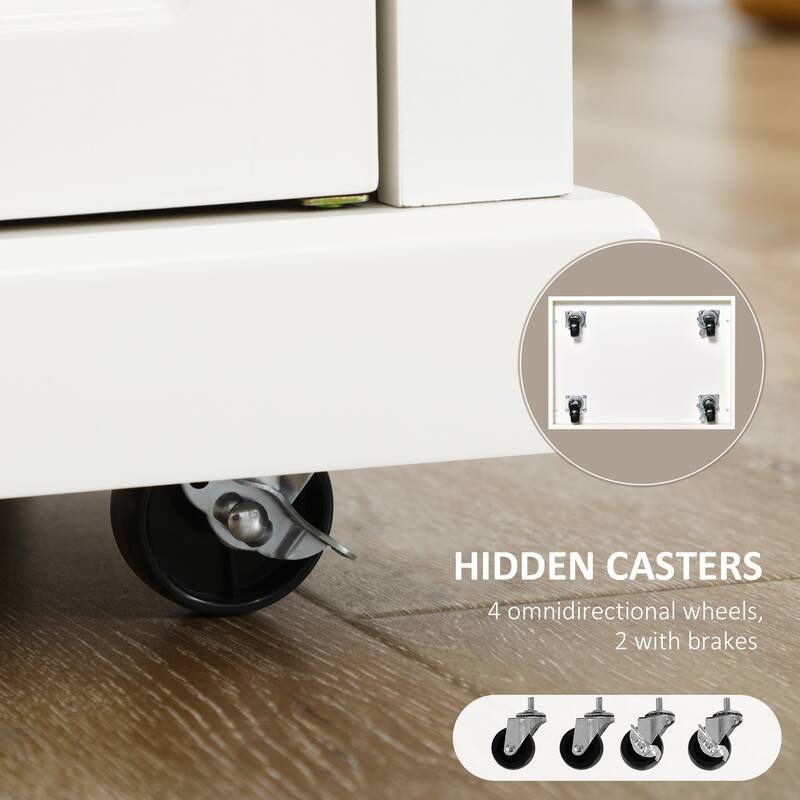 Rolling Kitchen Island Cart, Portable Serving Trolley Table with Drawer, Adjustable Shelf and 2 Towel Racks