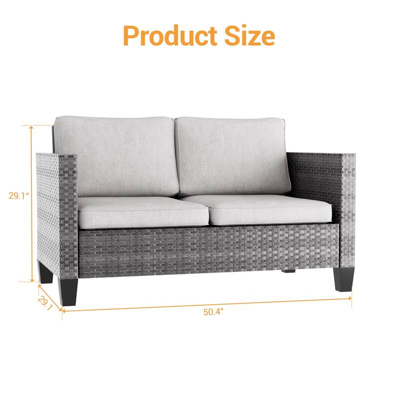 Livoosun Patio Loveseat Sofa Outdoor Wicker Couch, 2-Seater Furniture with High Back and Removable Cushions