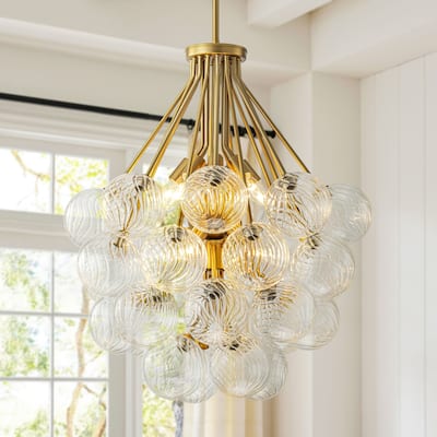 12-Light Mid-Century Modern Gold Sputnik Textured Glass Globe Bubble Chandelier for Dining Room - 25.5 in. W x 27.5 in. H