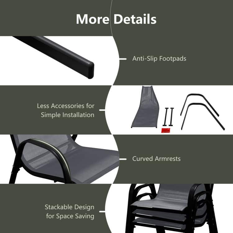 4 Pieces Stackable Patio Dining Chairs Set with Armrest - 29" x 21.5" x 35.5" (L x W x H)