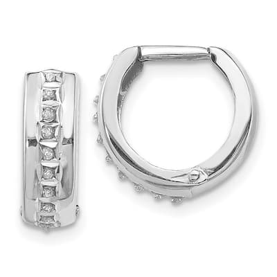 Curata 14k White Gold Hinged Polished Diamond Fascination Round Hoop Earrings - 14x5mm Wide