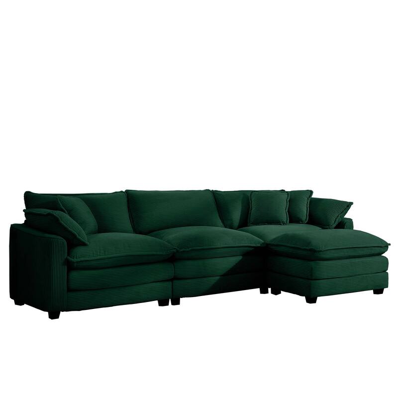 L-shaped Chaise Sectional Sofa with Ottoman and Double Cushions