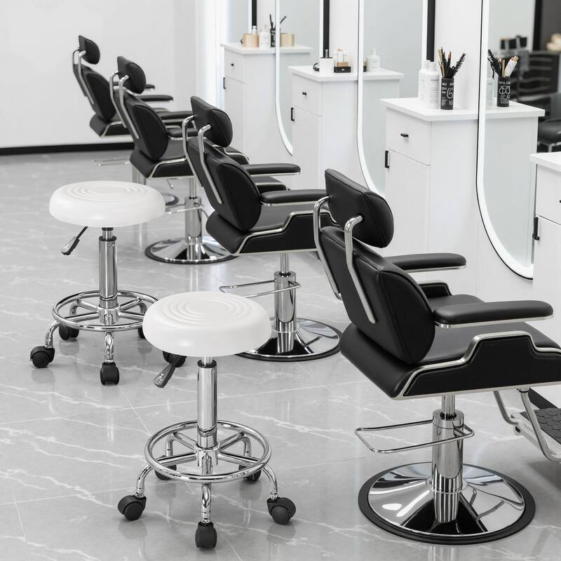 Javlergo PU Leather Salon Stool with Footrest 360° Swivel Adjustable Height Rolling Stool for Salon Medical & Home Use