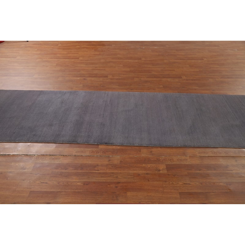 Gray Blue Modern Gabbeh Oriental Runner Rug Handmade Wool Carpet - 3'0"x 11'3"