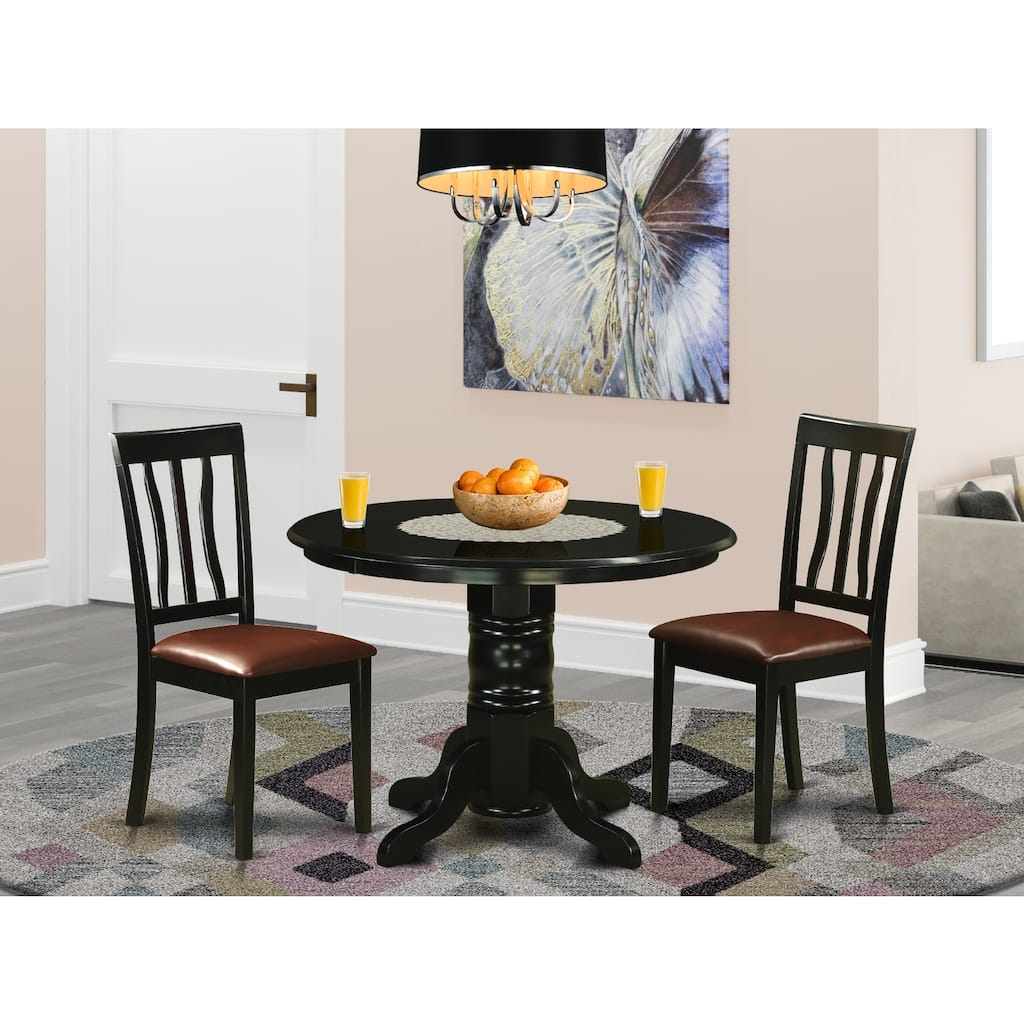 HomeStock 3-Pc Black Finish Solid Wood Top - Dining Room Set - Seats 4