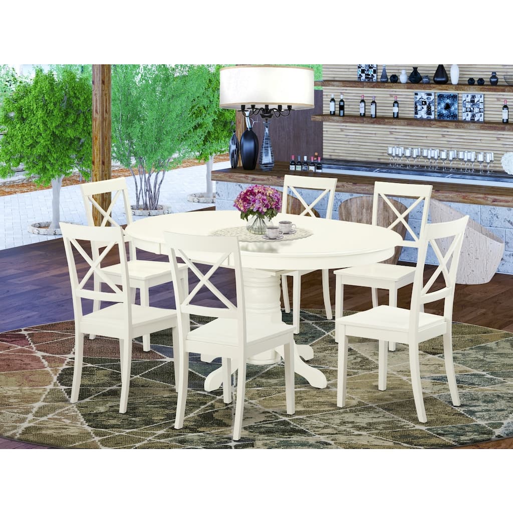 HomeStock 7-Pc Linen White Finish Solid Wood Top Dining Table with 6 Chairs