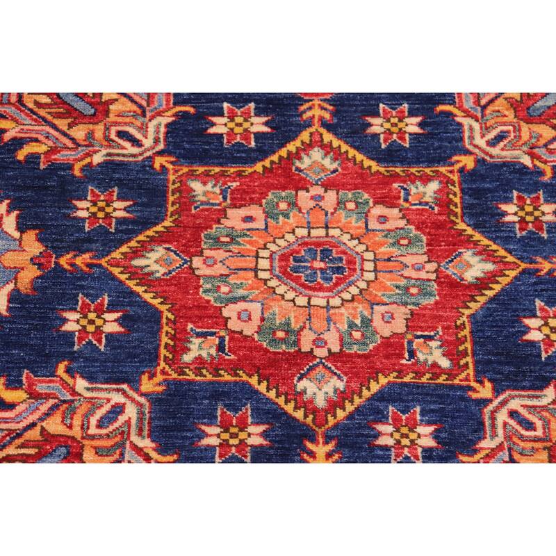 Southwestern Super Kazak Harmony Blue/Beige Hand Knotted Wool Rug - 7'11'' x 11'2''