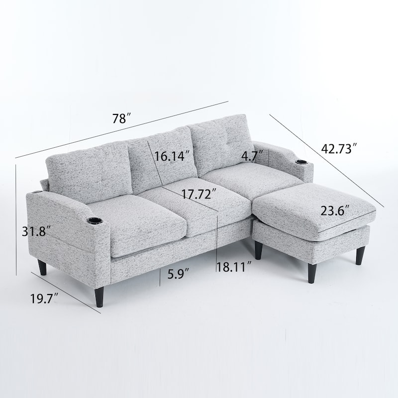 Convertible Combination Sofa Sofa L-Shaped Sofa With Footstools With Storage, Sofa For Living Room,3-Seater Combination Sofa