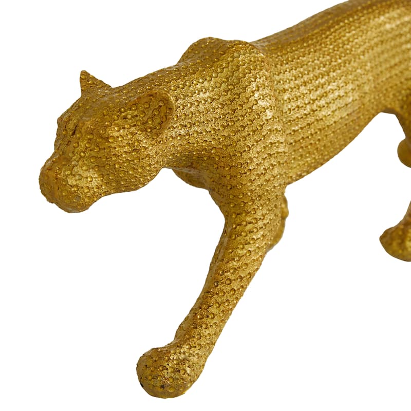Gold Polystone Leopard Decorative Sculpture (Set of 2) - 18 x 4 x 6 and 14 x 4 x 4