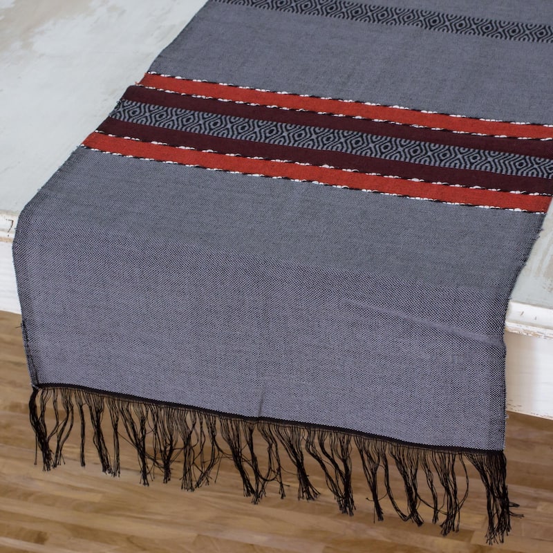 Novica Handmade Trails Of Totonicapan In Grey Cotton Table Runner