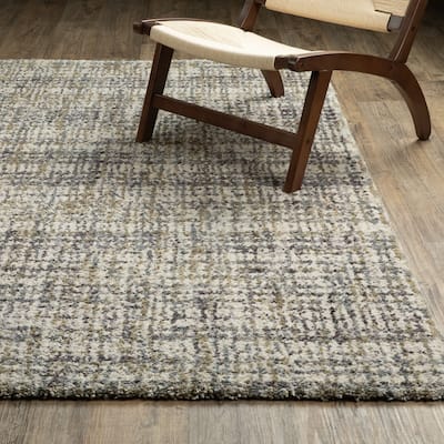 Archer Distressed Grid Ivory/ Gold Shag Area Rug