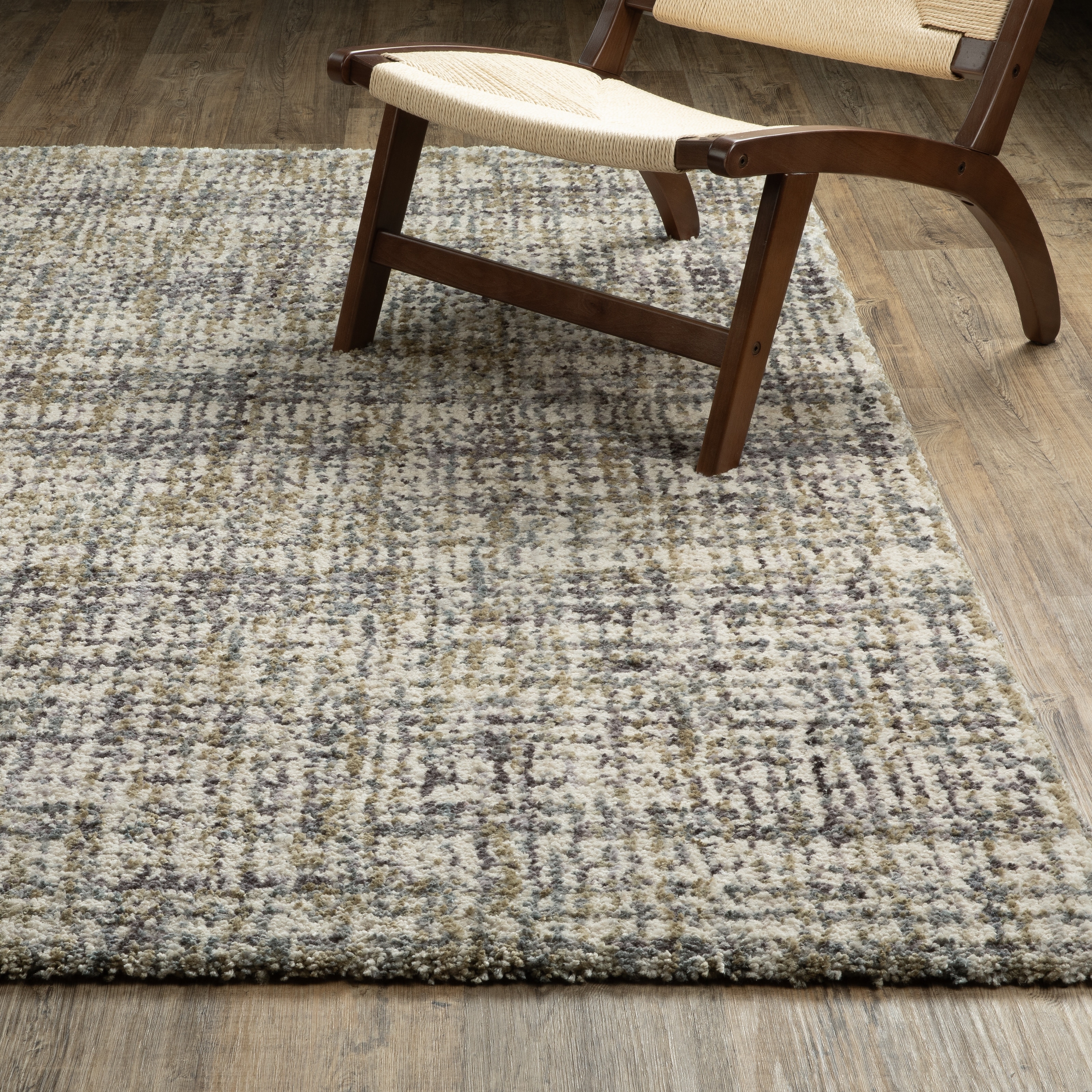 Archer Distressed Grid Ivory/ Gold Shag Area Rug