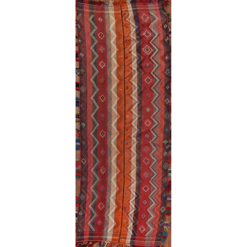 Tribal Kilim Persian Antique Runner Rug Flatweave Wool Carpet - 4'10"x 15'8"