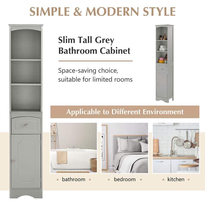 72'' Bathroom Tall Cabinet with Drawer and 5 Adjustable Shelves