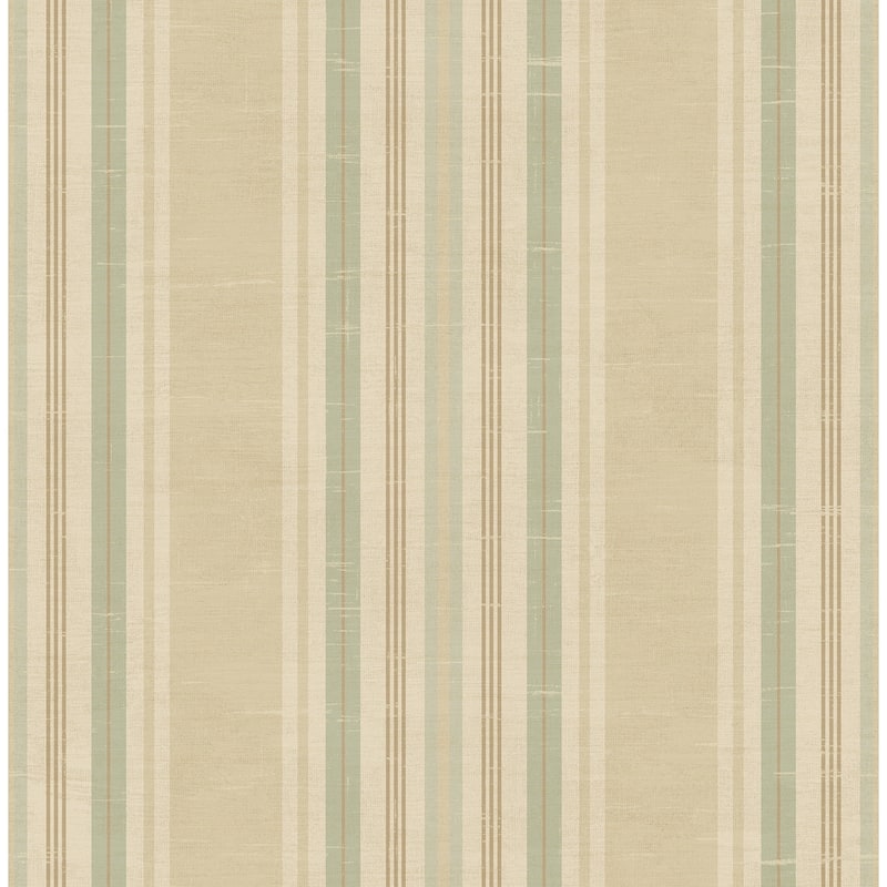 Seabrook Designs Noelle Linen Stripe Unpasted Wallpaper - 20.5 in. W x 33 ft. L - Metallic Tan & Mint