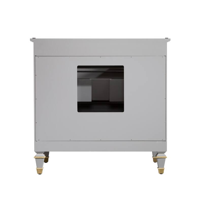 35'' H X 36'' W Solid Wood Bath Vanity with Stain-resistant Carrera White Quartz Top and Single Sink