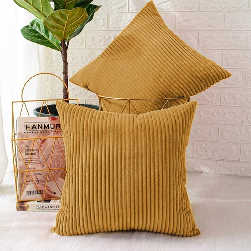 Corduroy Throw Pillow Striped Pillow for Couch Set of 2 - ORANGE