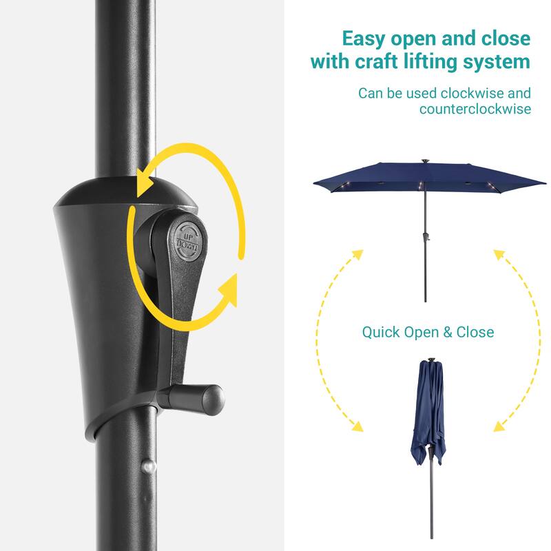 BONOSUKI 10 x 6.5Ft Solar-powered Double-Sided Patio Umbrella with Large Canopy Outdoor Table Umbrella, Anthracite Gray