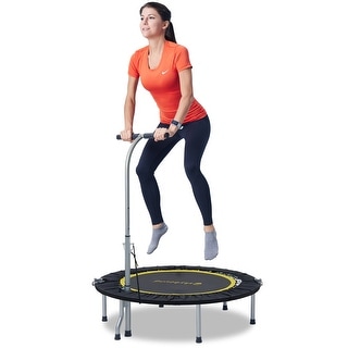 50" Fitness Trampoline With Silent Sucker Adjustable Handle Length Adults Kids Indoor GYM Bungee Rebounder Jump Trainer Workout