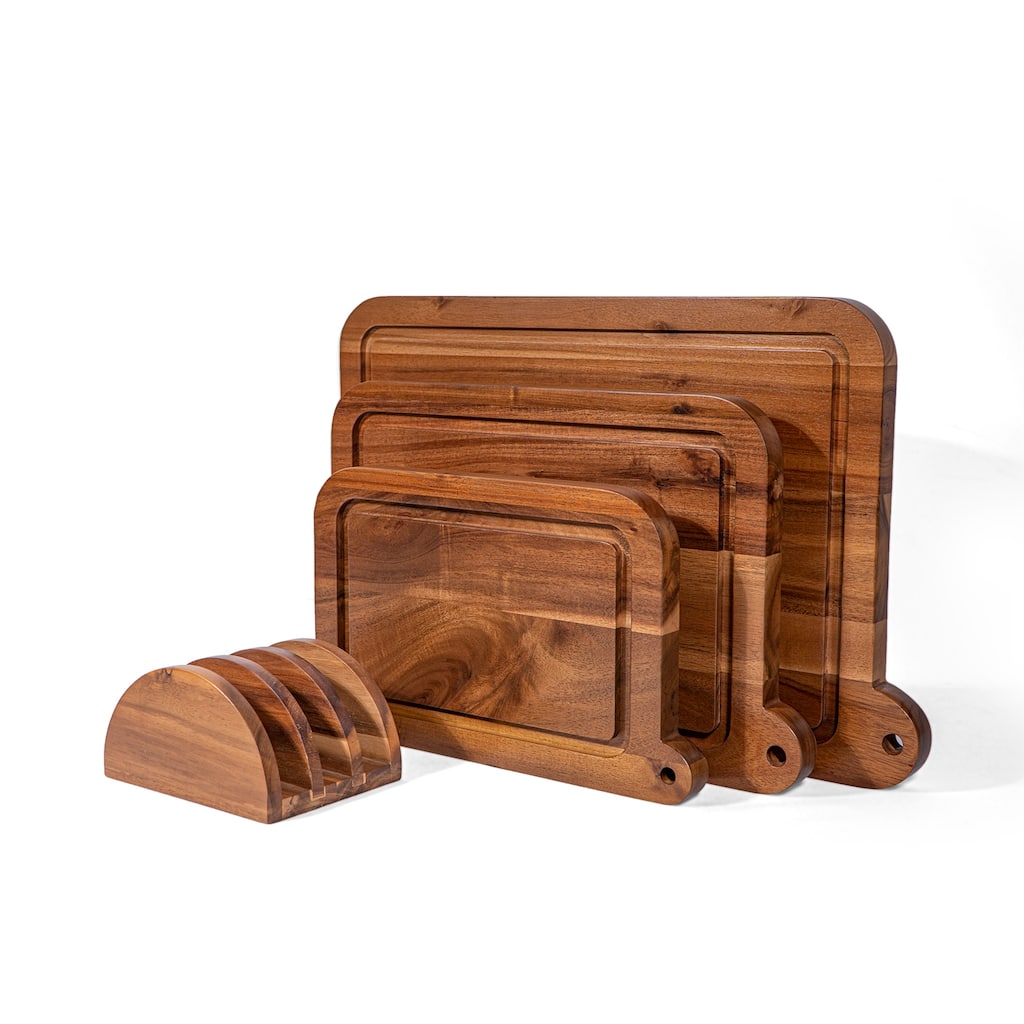 Premium Acacia Wood Cutting Board Set of 3 with Display Stand