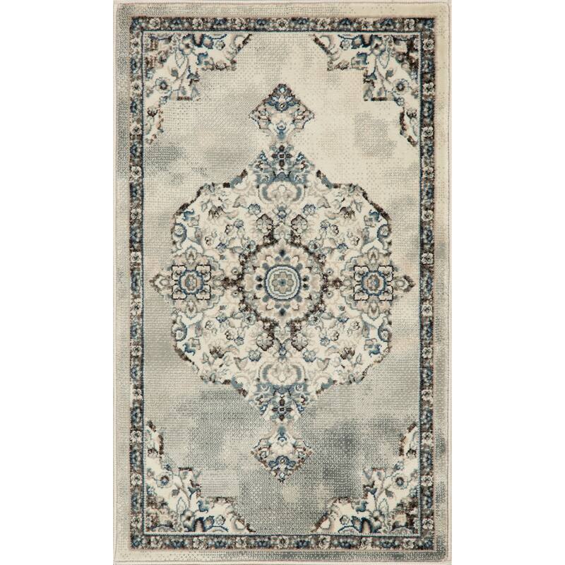 Anila Collection Transitional Oriental Area Rug - 5'3 X 7'8 - Ivory/Blue/Café Brown/Gray
