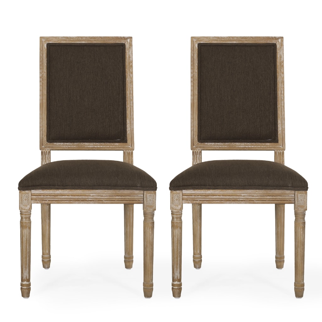 Kevin Dining Chair Set of 2, Brown Fabric Padded Seat, Natural Wood