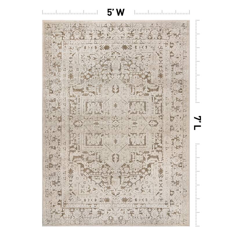 World Rug Gallery Textured Medallion Earth Beige Indoor High-Low Area Rug