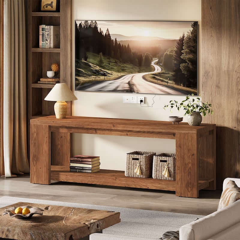 Solid Wood TV Stand, Media Console with Open Shelves, TV Entertainment Center Living Room Bedroom Accent Television Stand