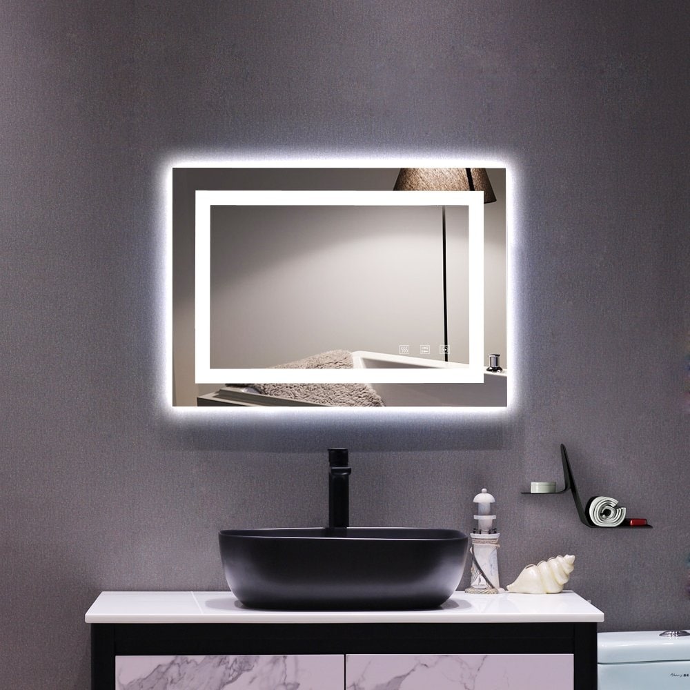 Square Oval Touch LED Bathroom Mirror Tricolor Dimming Lights On Sale  Bed Bath  Beyond 31991932