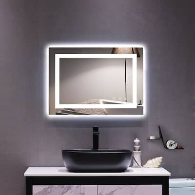 Square Oval Touch LED Bathroom Mirror Tricolor Dimming Lights