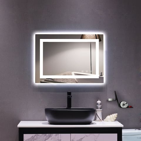 Square Oval Touch LED Bathroom Mirror Tricolor Dimming Lights