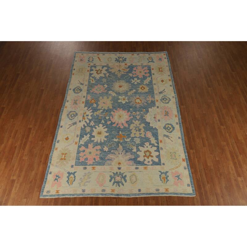 Hand Knotted Oriental 100% Wool Carpet Transitional All-Over Navy Blue & Blues Oushak Area Rug - 11' 8'' X 7' 8''
