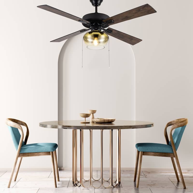 Suzane River of Goods Black Satin with Obre Glass Shade 52-Inch Ceiling Fan with Light - 52" x 52" x 14.25/19.25"